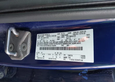 2013 Ford Escape Sel из США, поврежденный, VIN 1FMCU0HX3DUC15269